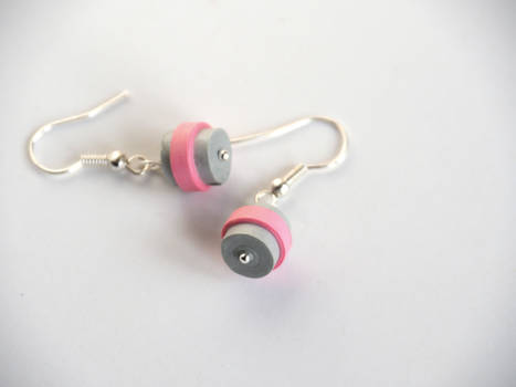 Paper beads earrings - gray and  pink