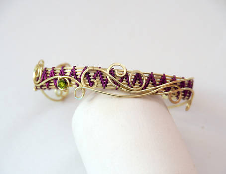 Wire woven cuff bracelet - gold and purple