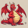 Cartoon red dragon patting his belly