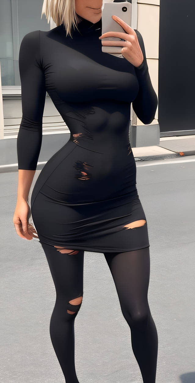 Black dress. Tight. Pants. Translucent. Noface by honey-select on ...
