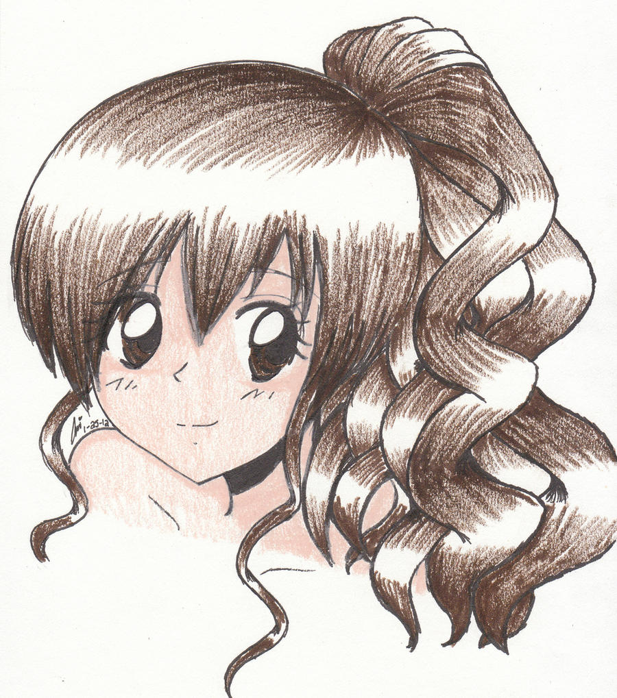 Anime Girl with Curly Hair Coloured by ariibabee on DeviantArt