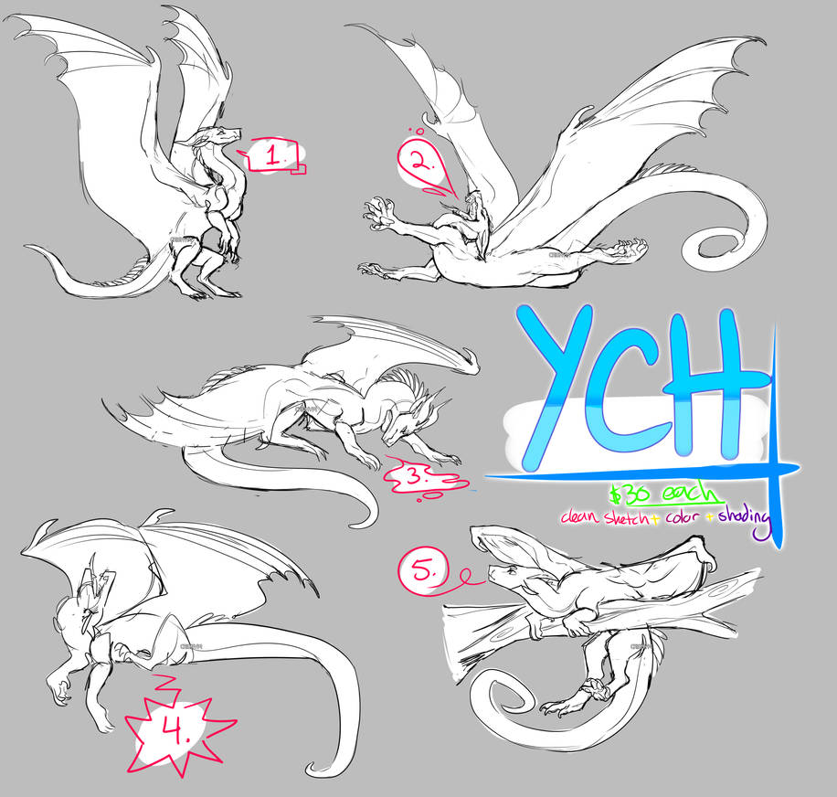 (now taking points) dragon poses YCH (2/5 open) by Crionym on DeviantArt