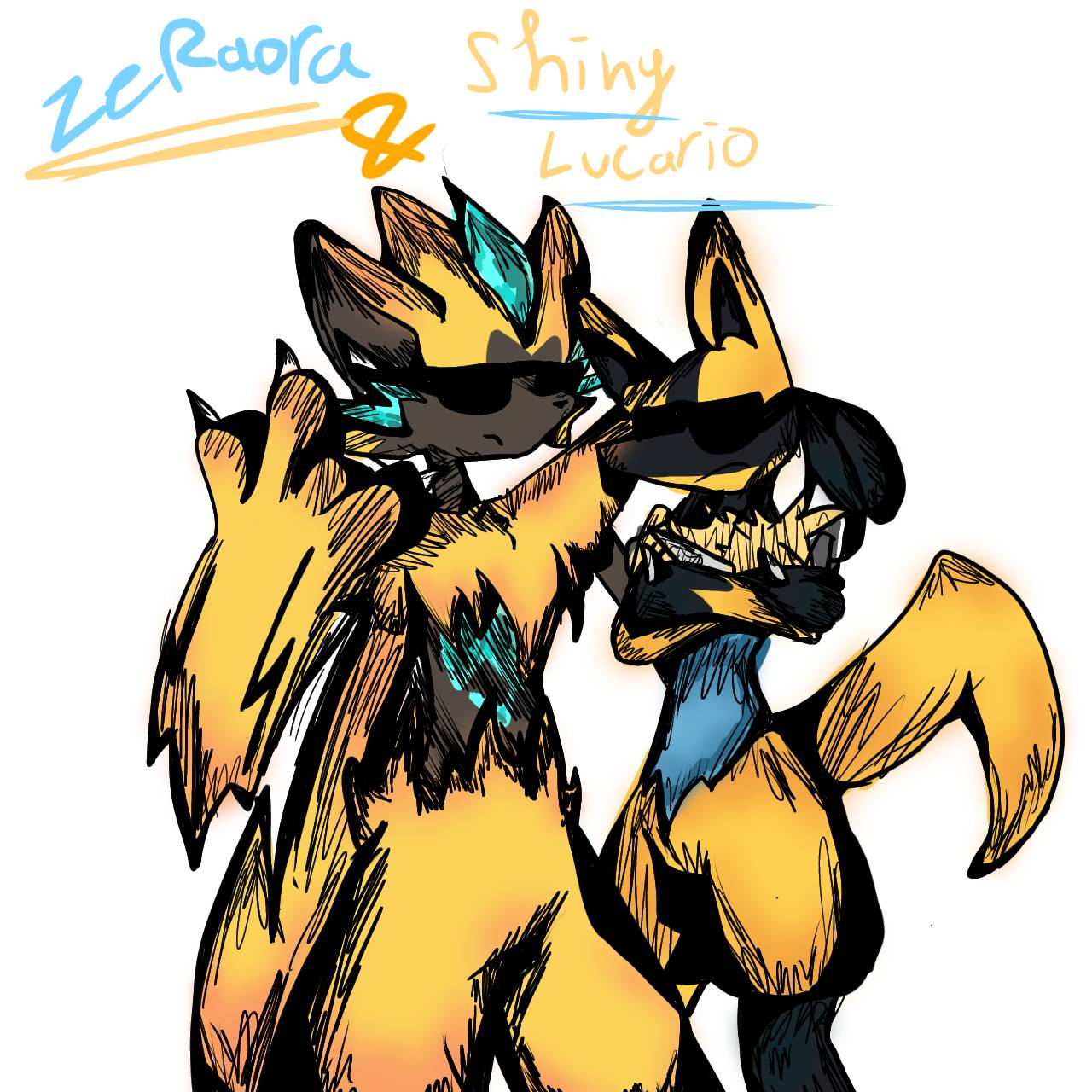 zeraora meets shiny Lucario PhoenixOfAmerica - Illustrations ART street