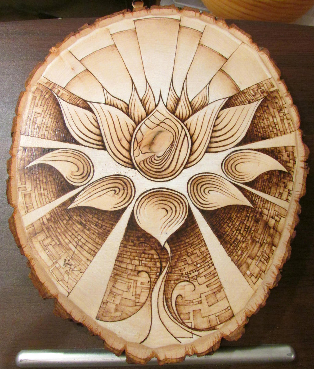 Simple Pyrography Flower Patterns Lotus Pyrography Woodburned flower art by thecitrusmaster on DeviantArt