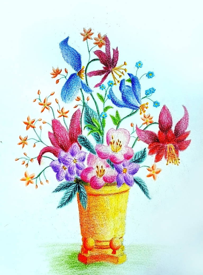 Flower vase in colored pencils I by vendoritza on DeviantArt