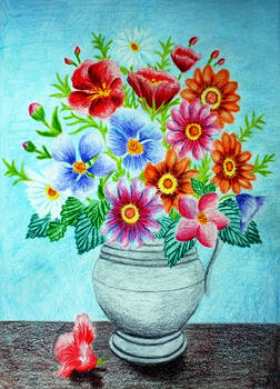 Flower vase in colored pencils II