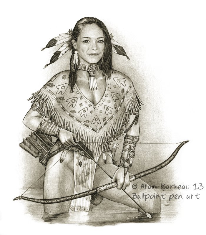 Ballpoint pen art - Kristin Kreuk native American