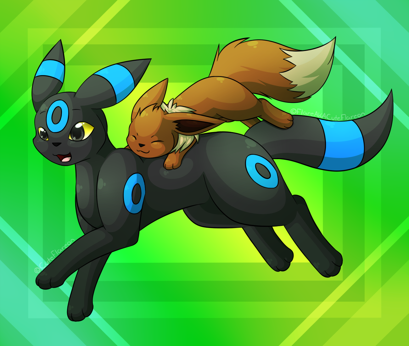 Commission - Shiny Umbreon and Eevee