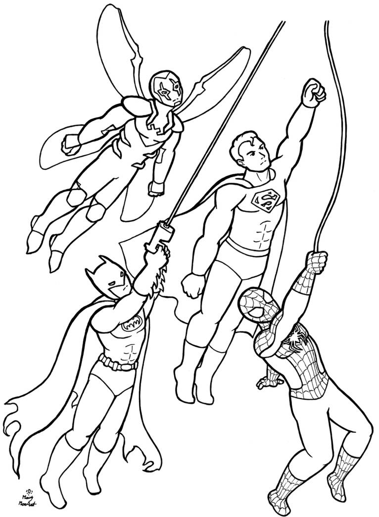 Superheroes coloring page commission by firefiriel