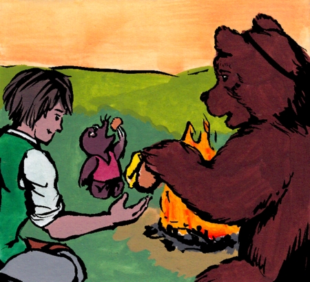 Eating honey by the campfire