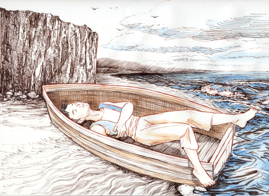 Washed up in a fishing boat
