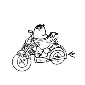 Pigeon with a motorcycle