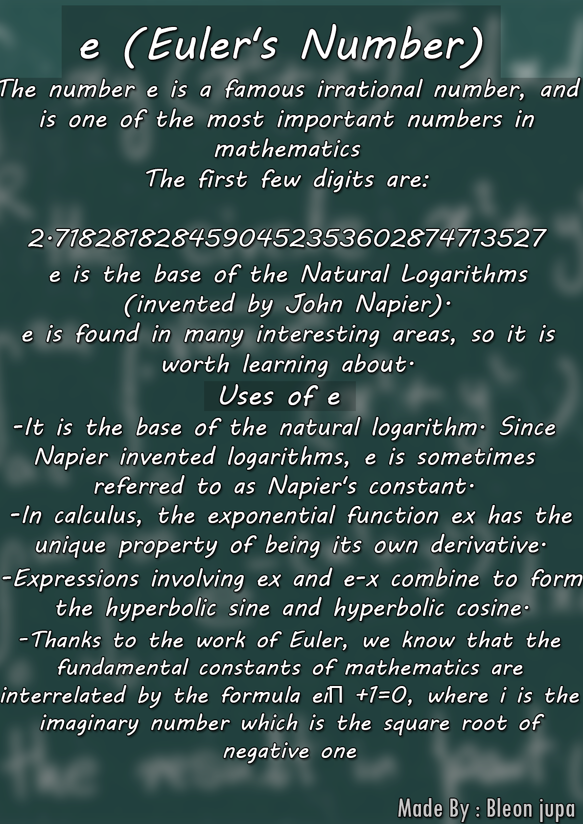 The Number e (Euler's Number) Math Project by BleonBerishaGraphic on ...
