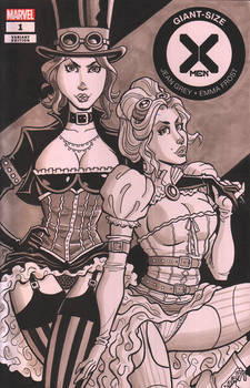 Jean Grey and Emma Frost Steampunk Sketch Cover