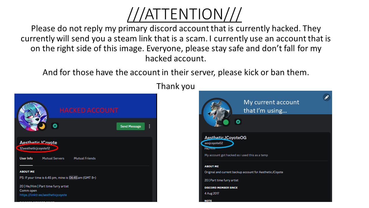 My server was Hacked, please report this account! – Discord