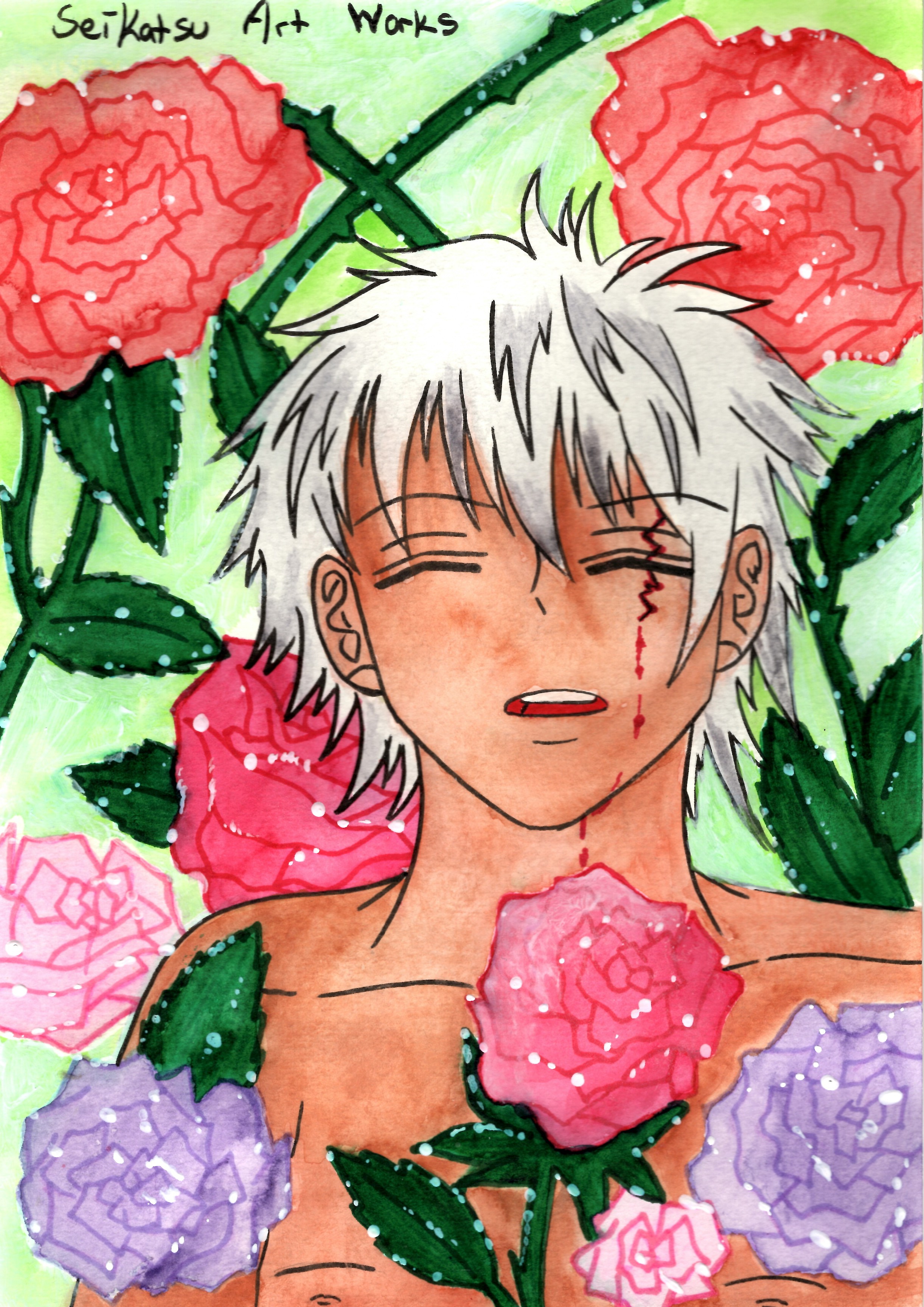 Yusei with Roses and his Scar
