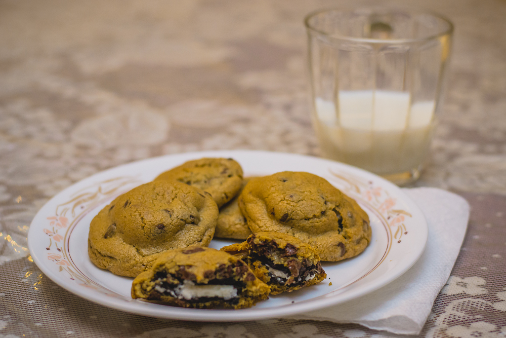 Oreo stuffed chocolate chip cookie