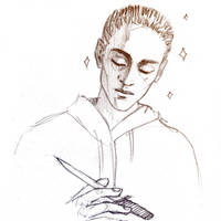 Xavier Thorpe brandishing the knife (2nd sketch)