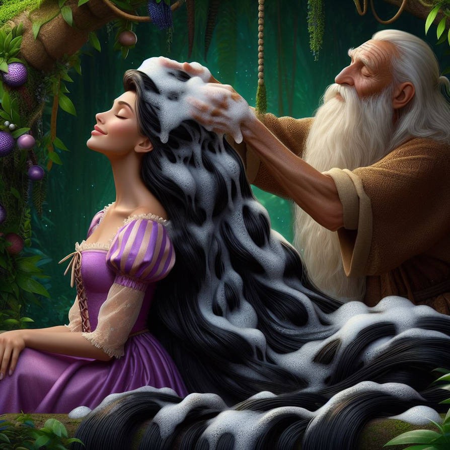 Tangled Getting Rizz A beautiful black hair Rapunzel getting Shampooed by MrRandom3365 on ...