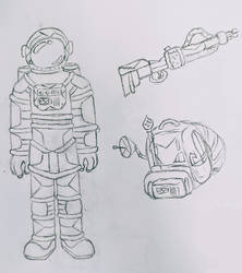 Astronaut suit, gun, and backpack!