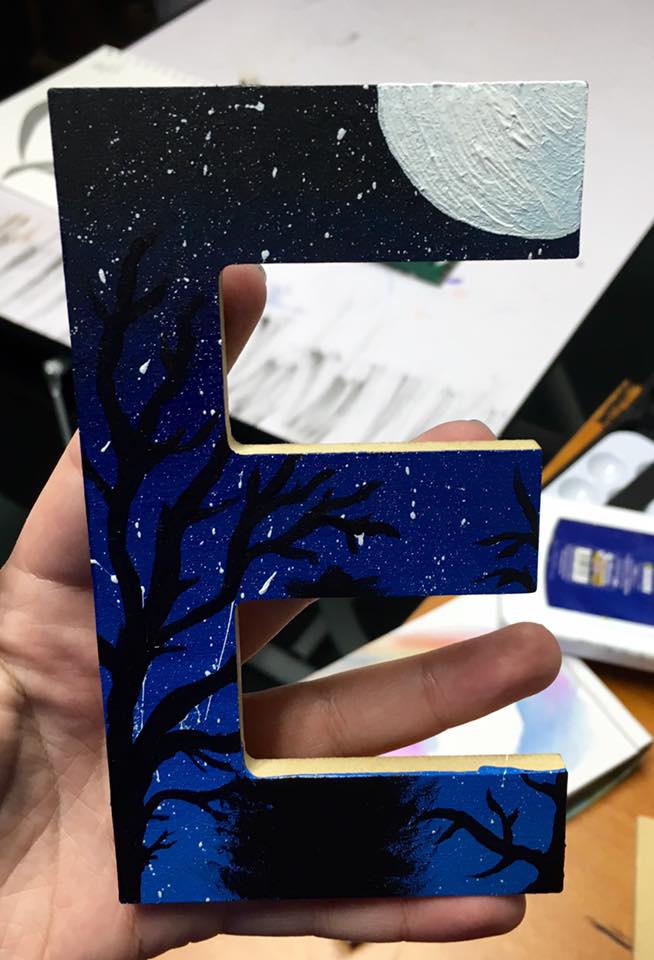 Letter E Night Sky Painting