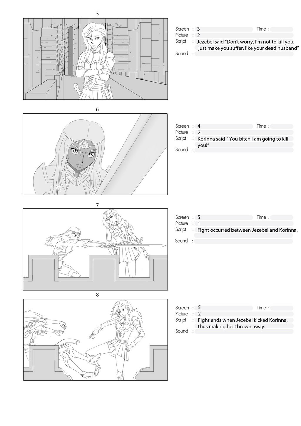 Fight Scene Storyboard Page #2 for Animation