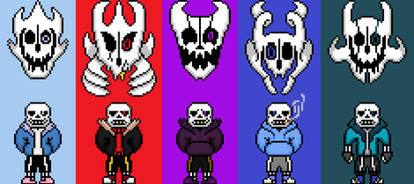 Sans and gaster blasters from different aus