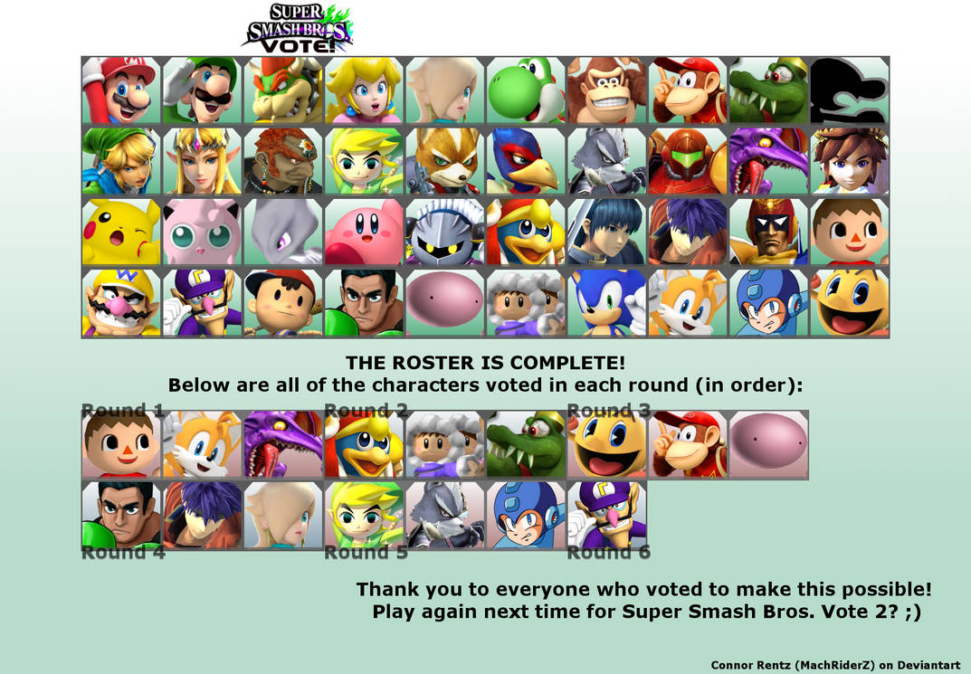 Smash Complete Roster Super Smash Bros. Vote! COMPLETE ROSTER by ConnorRentz on DeviantArt