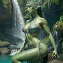 Reptilian woman at the waterfall 2