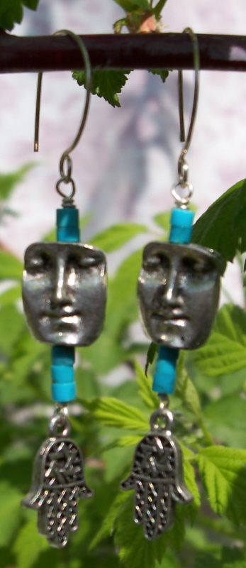 Pewter face earrings