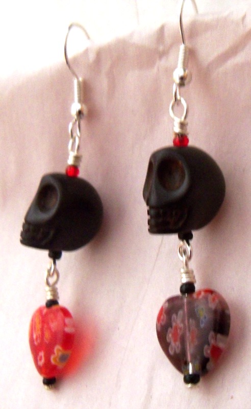 skull and heart earrings