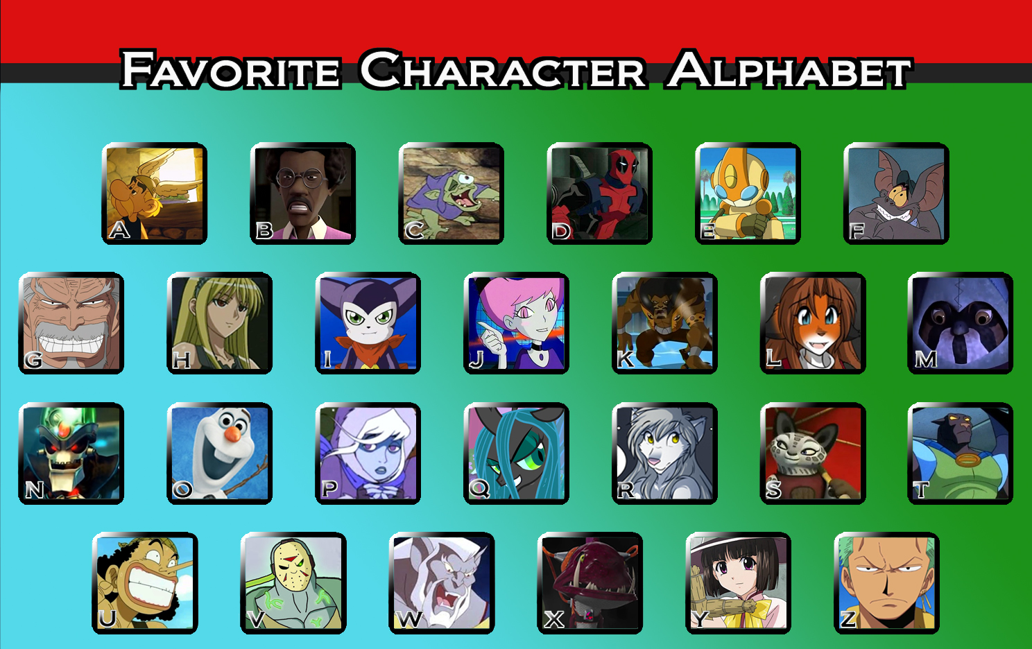 My Favourite Character Alphabet by Moheart7 on DeviantArt