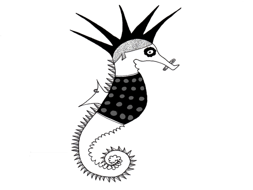 Black and White Punk Seahorse