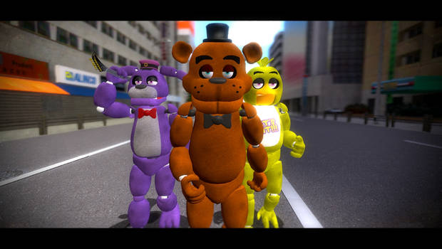 freddy and the gang walking like badasses in japan