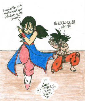 Chi-Chi protecting Goku