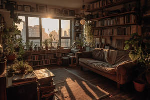 Cozy Reading Room at Sunset