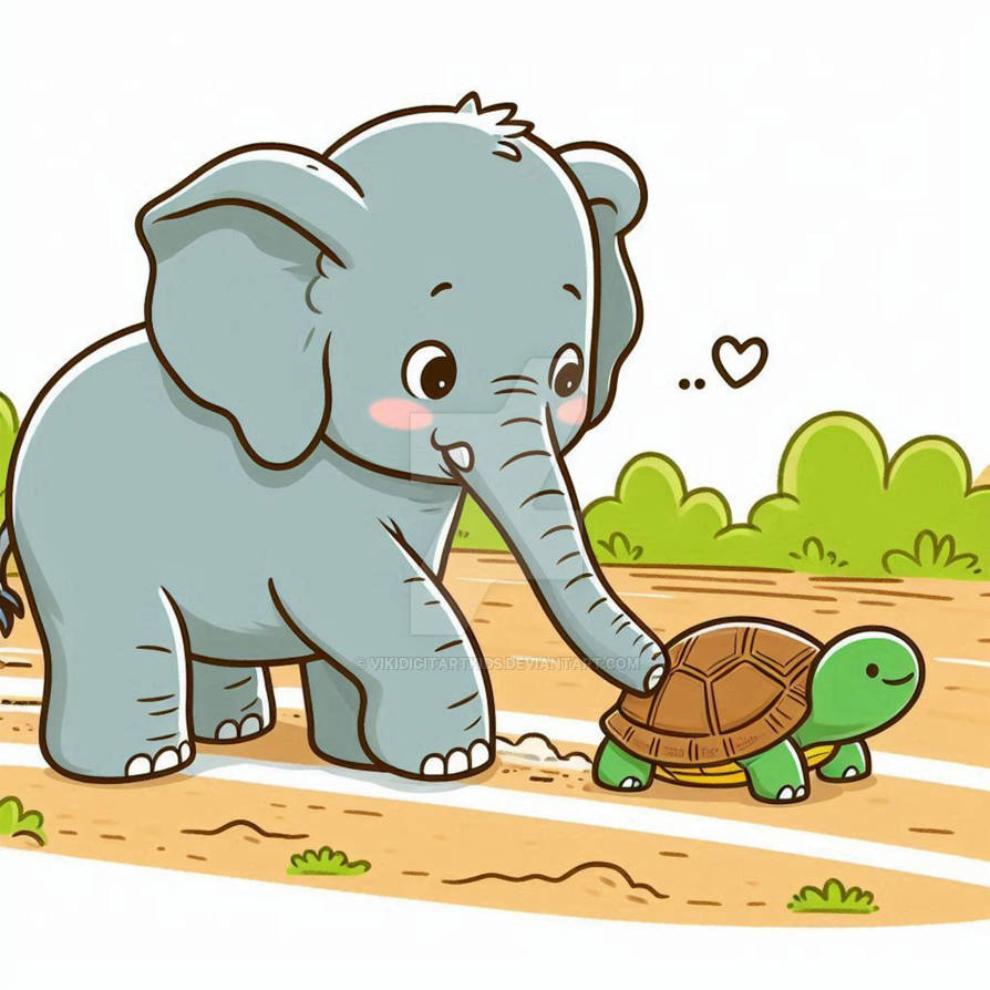 Elephant Turtle Rabbit Baby Elephant Helping a Baby Turtle Cross the Road by Vikidigitartkids ...