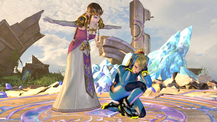 Zelda t-poses on Samus to assert dominance.