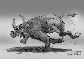 Minotaur running through the labyrinth