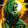 Green lion eating the sun ai