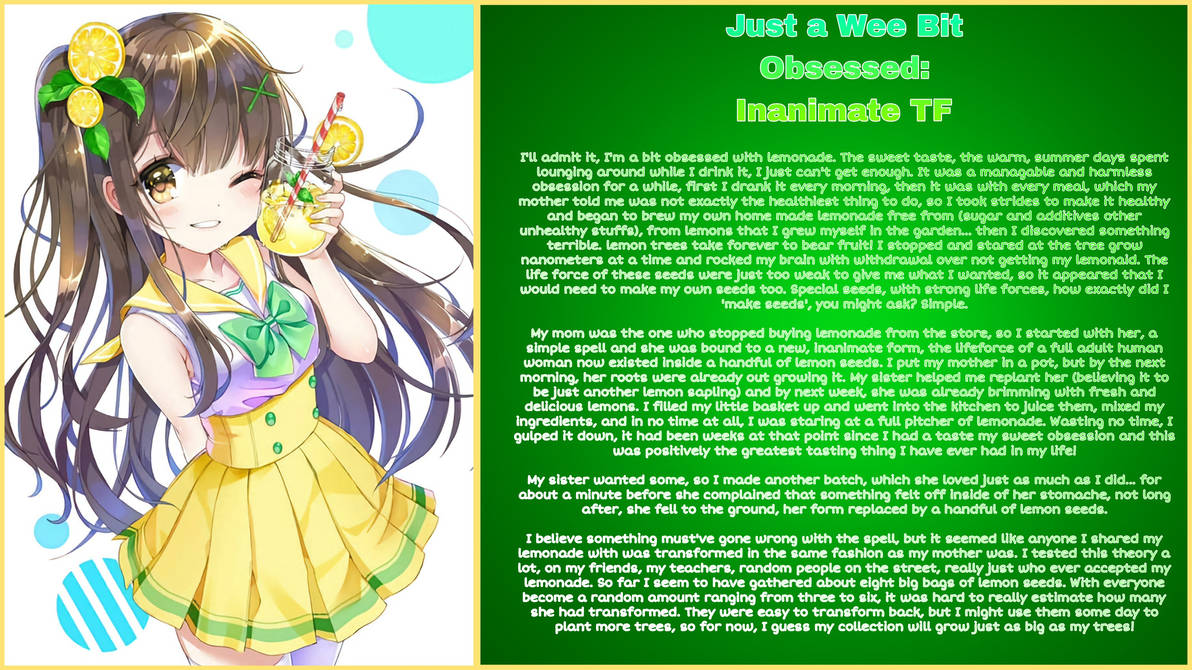 Just a Wee Bit Obsessed (Inanimate TF Caption) by InanimateTfFan on