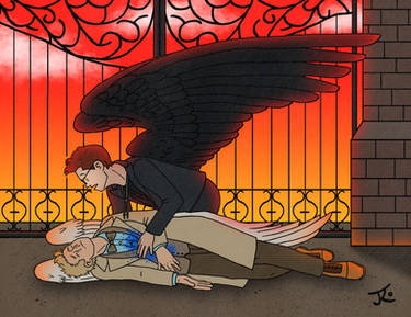 Crowley with an Injured Aziraphale