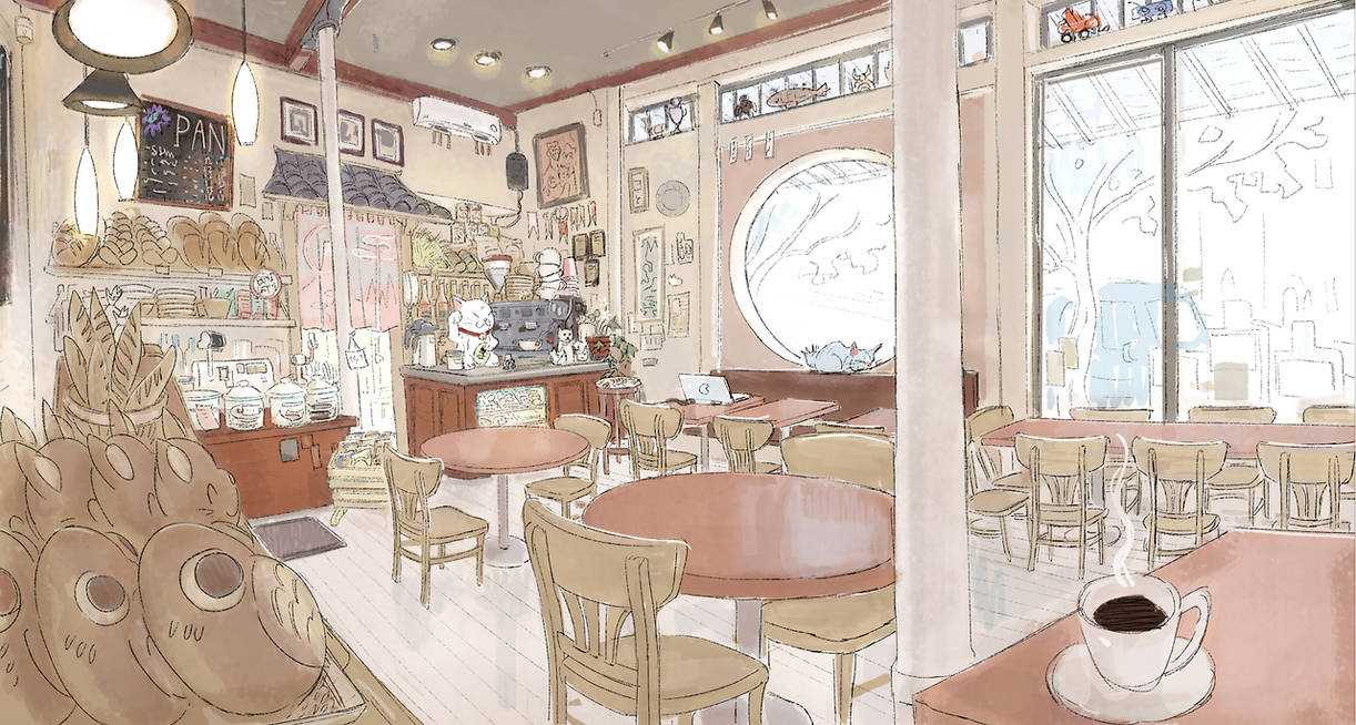 Кафе референс. Lofi Cafe арт. Кафе рисунок. Кафе в мультяшном стиле. Аниме кафе.
