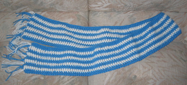 blue and white striped scarf