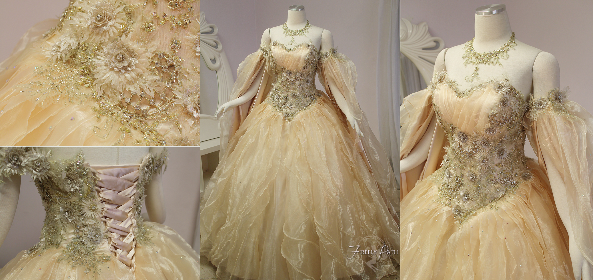 Champagne Peach Fantasy Bridal Gown