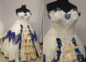 Cream and Royal Blue Bridal Gown