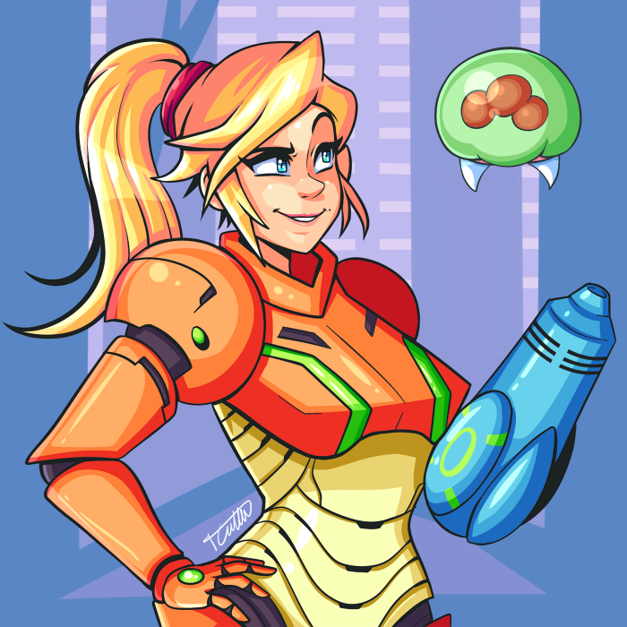 Samus with Metroid friend