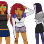 raven + starfire in cute clothes