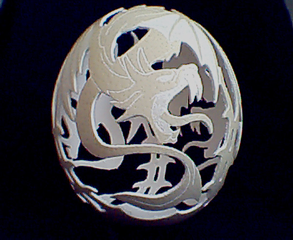 Dragons on ostrich egg