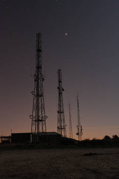 radio tower at night